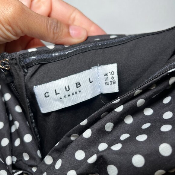 Club L London Pepper Black Polka Dot Strapless Ruffled Mini Dress Size 6 - Picture 11 of 13